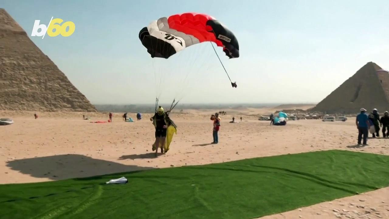 Watch These Skydivers Descend Over the Pyramids