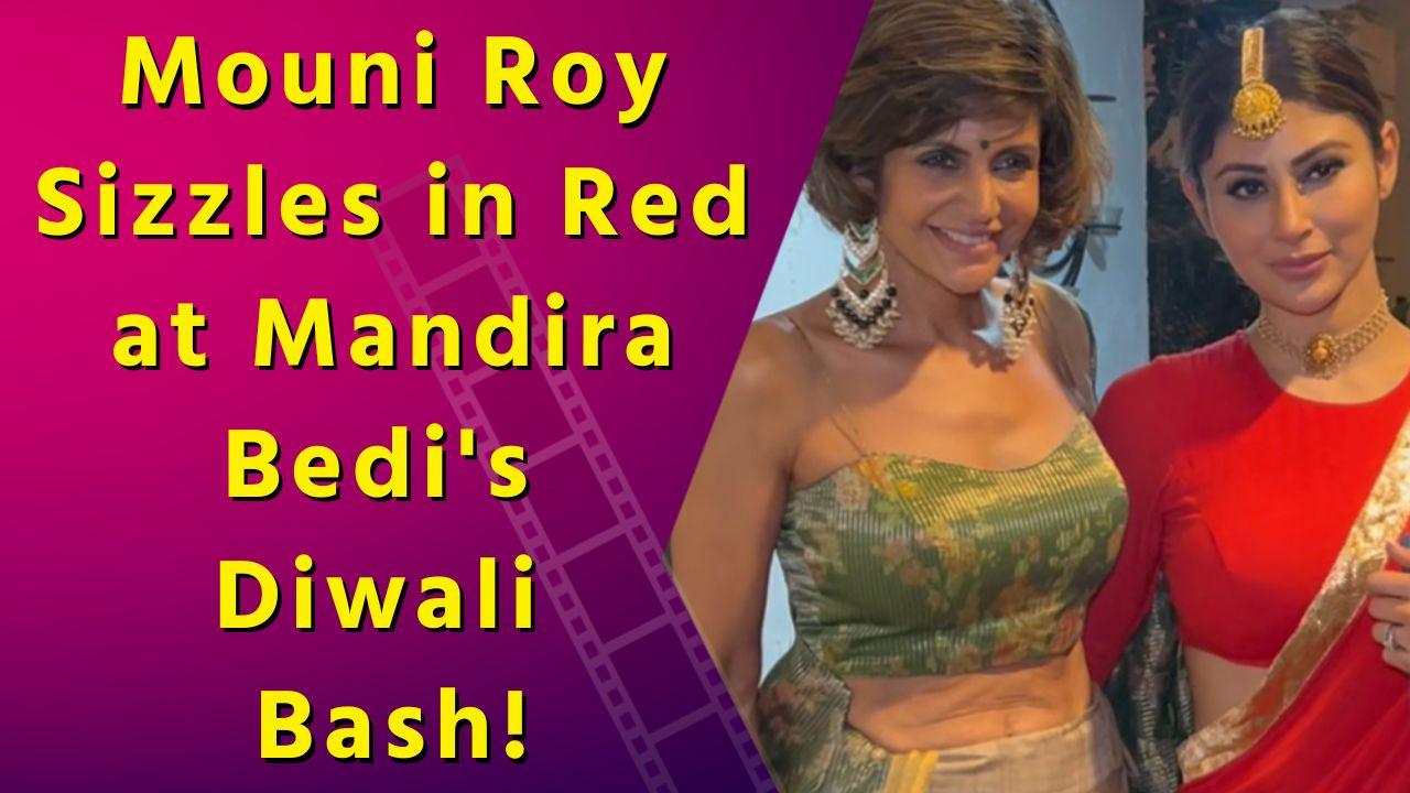 Diwali Glam: Mouni Roy Stuns in Red Hot Saree at Mandira Bedi's Party!