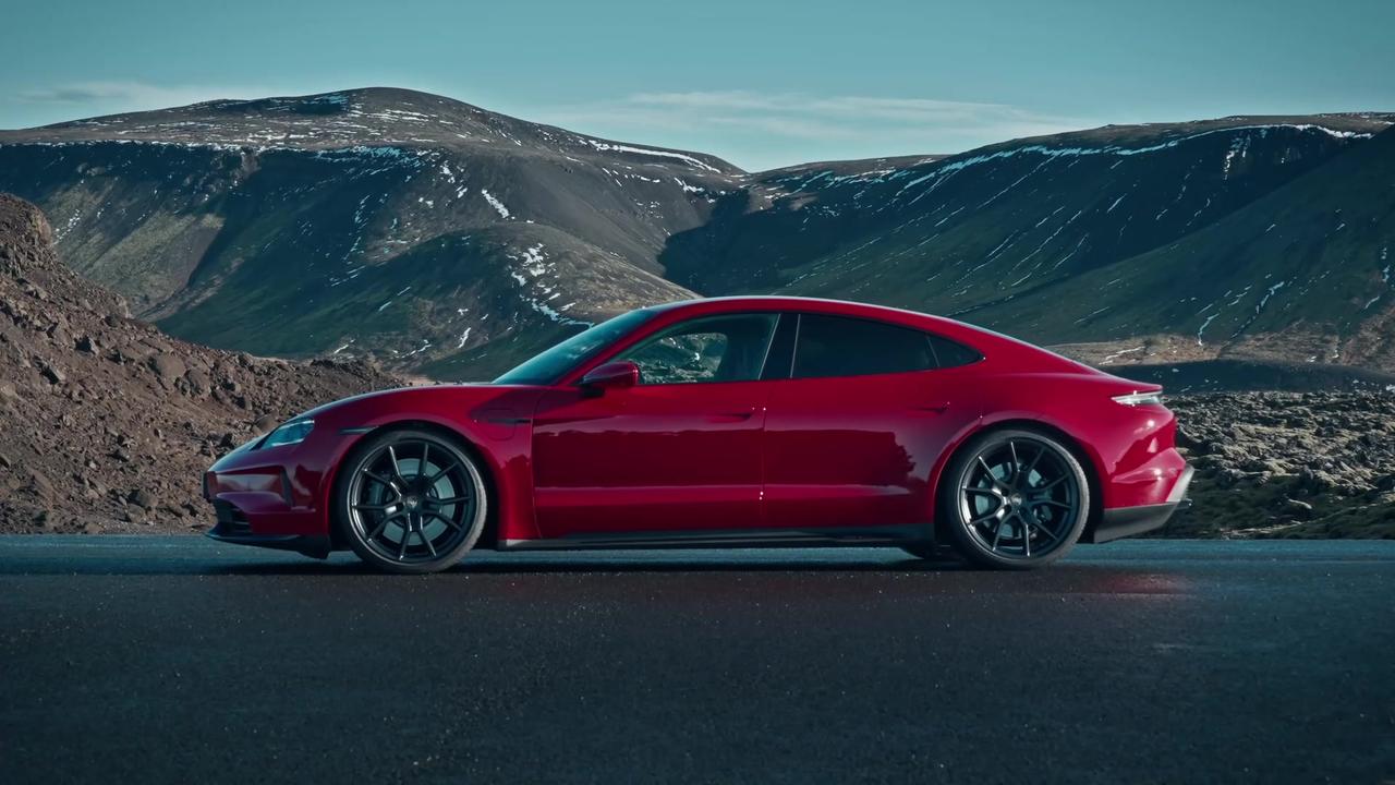 The new Porsche Taycan GTS in Carmine Red