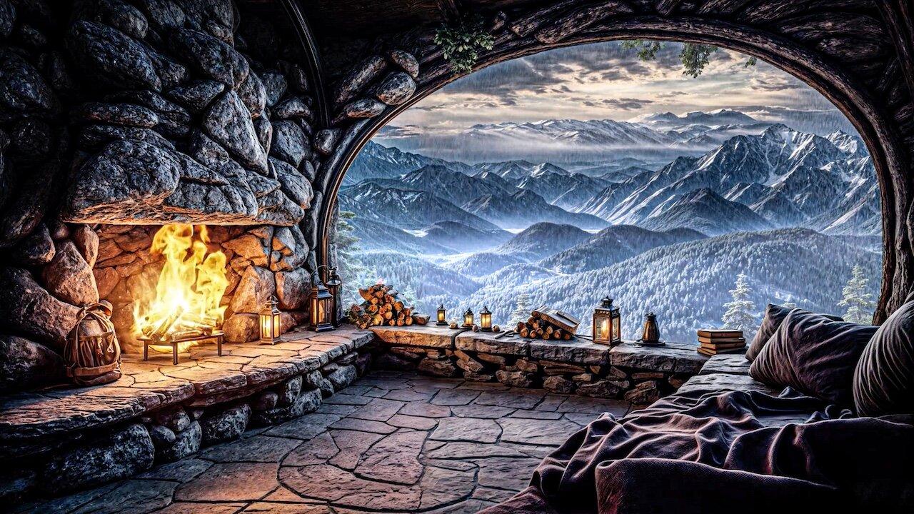 24/7 Live Cozy Winter Ambience for Reading with a Fireplace, Snowfall and Blizzard Sounds