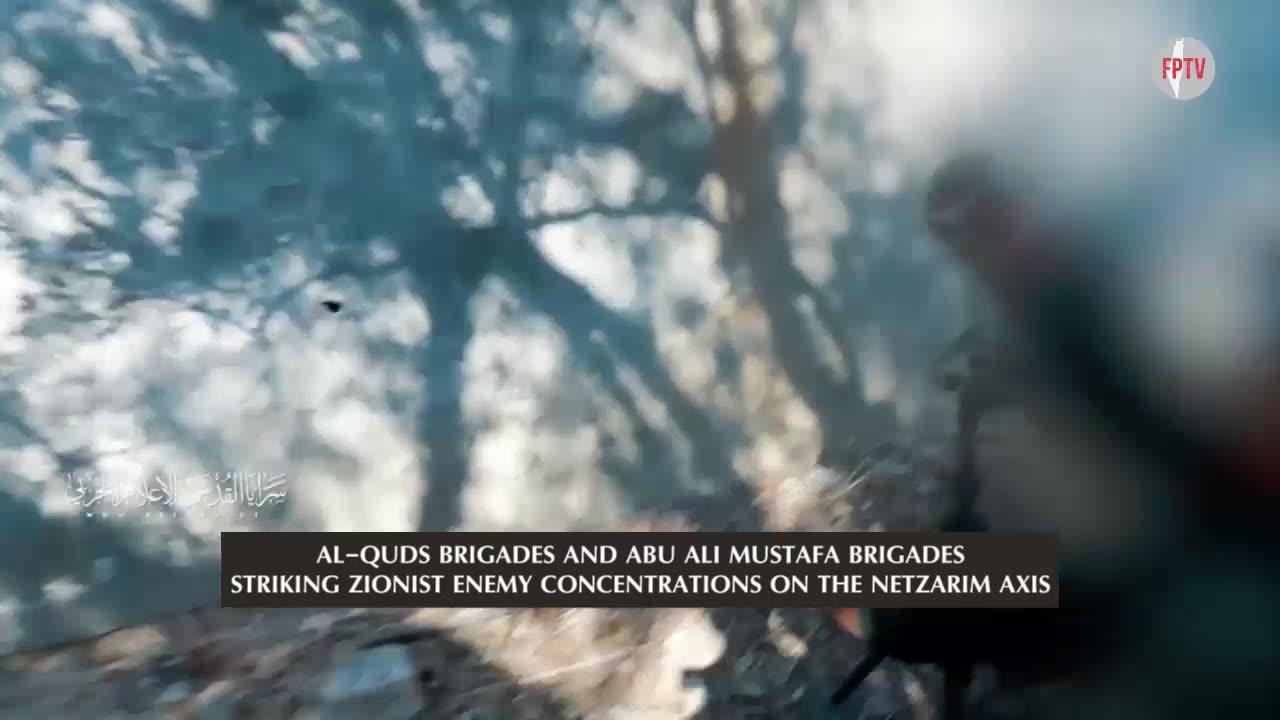 Al-Quds Brigades, Al-Mujahideen Brigades, and Abu Ali Mustafa Brigades striking Zionist enemy concentrations on the Netzarim axi