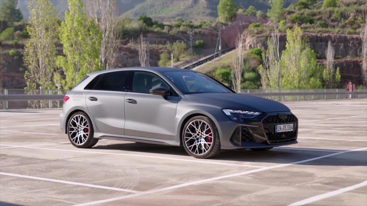 The new Audi RS 3 Sportback Exterior Design in Daytona gray