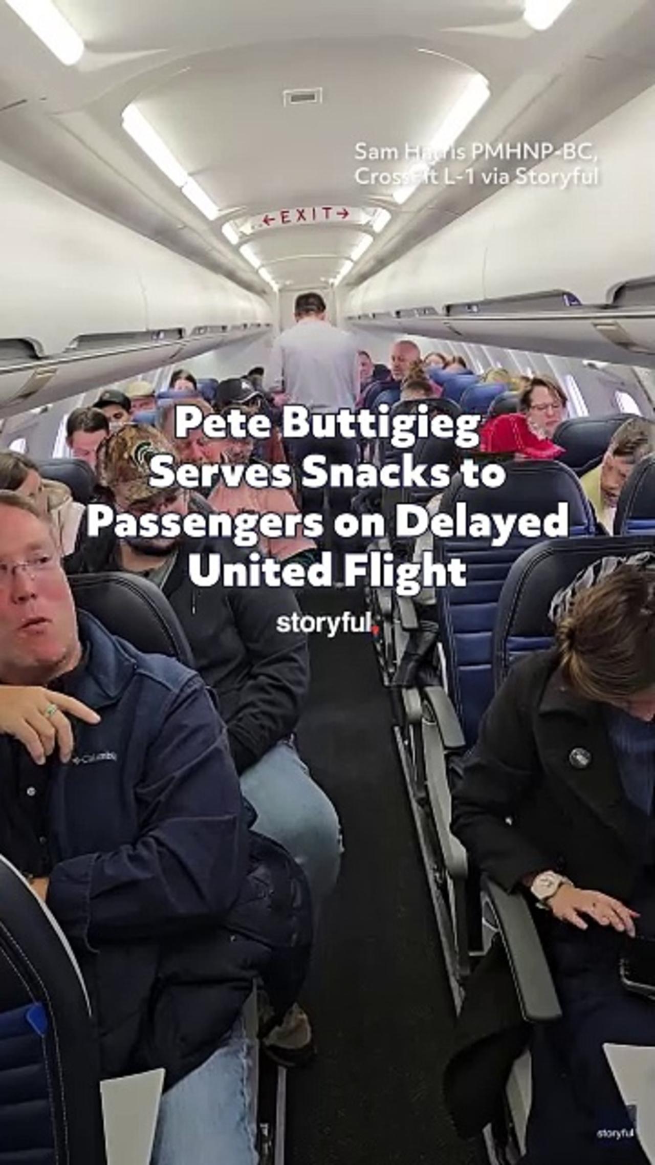 Pete Buttigieg Serves Snacks to Passengers on Delayed United Flight