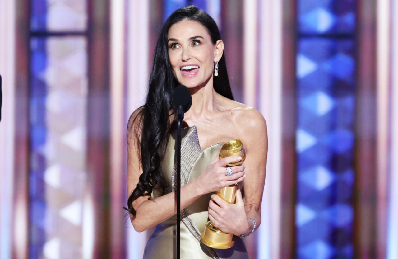 Demi Moore admitted she was 'in shock' as she delivered a powerful acceptance speech at the Golden Globe Awards