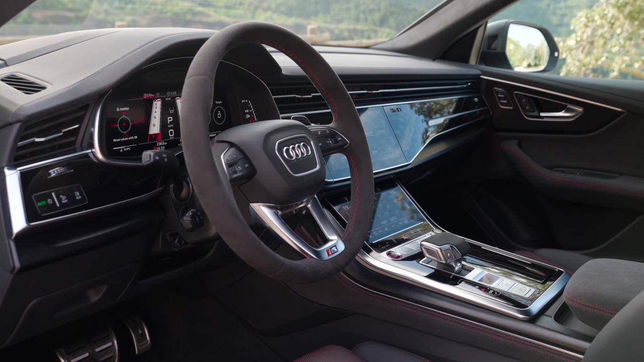 The new Audi RS Q8 SUV performance Interior Design in Satellite silver