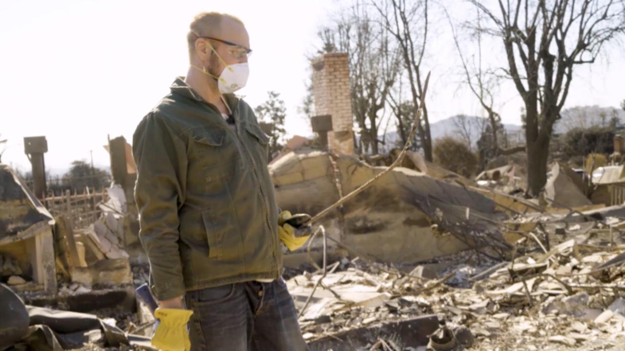 Altadena Fire Victim Returns to Burned Down Home After L.A. Wildfires in Search of Family Heirloom | THR Video