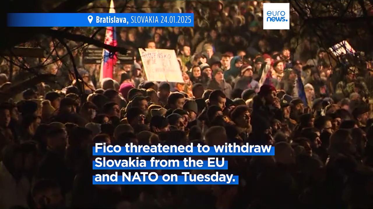 Tens of thousands protest across Slovakia against PM Robert Fico's stance on Russia