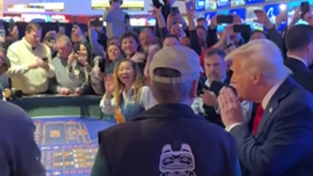 President Donald J. Trump stops by a Craps table in Circa Resort & Casino in Las Vegas