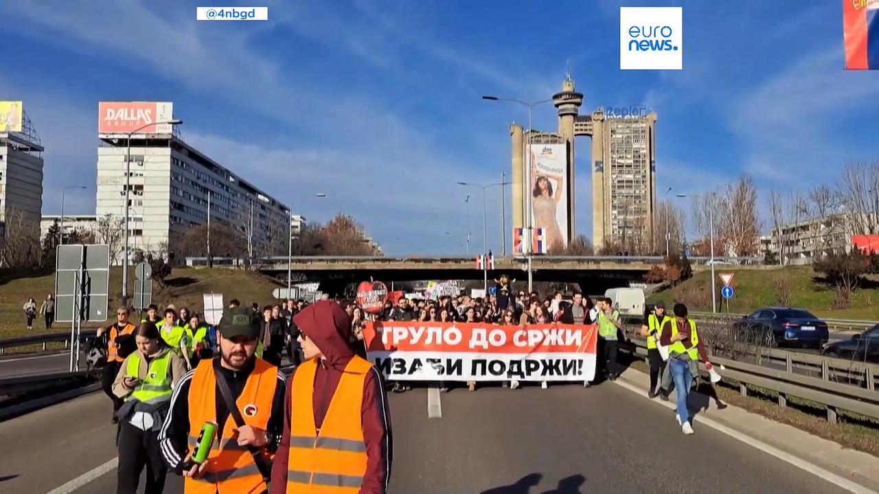 Serbian university students stage 24-hour blockade in Belgrade over deadly canopy collapse