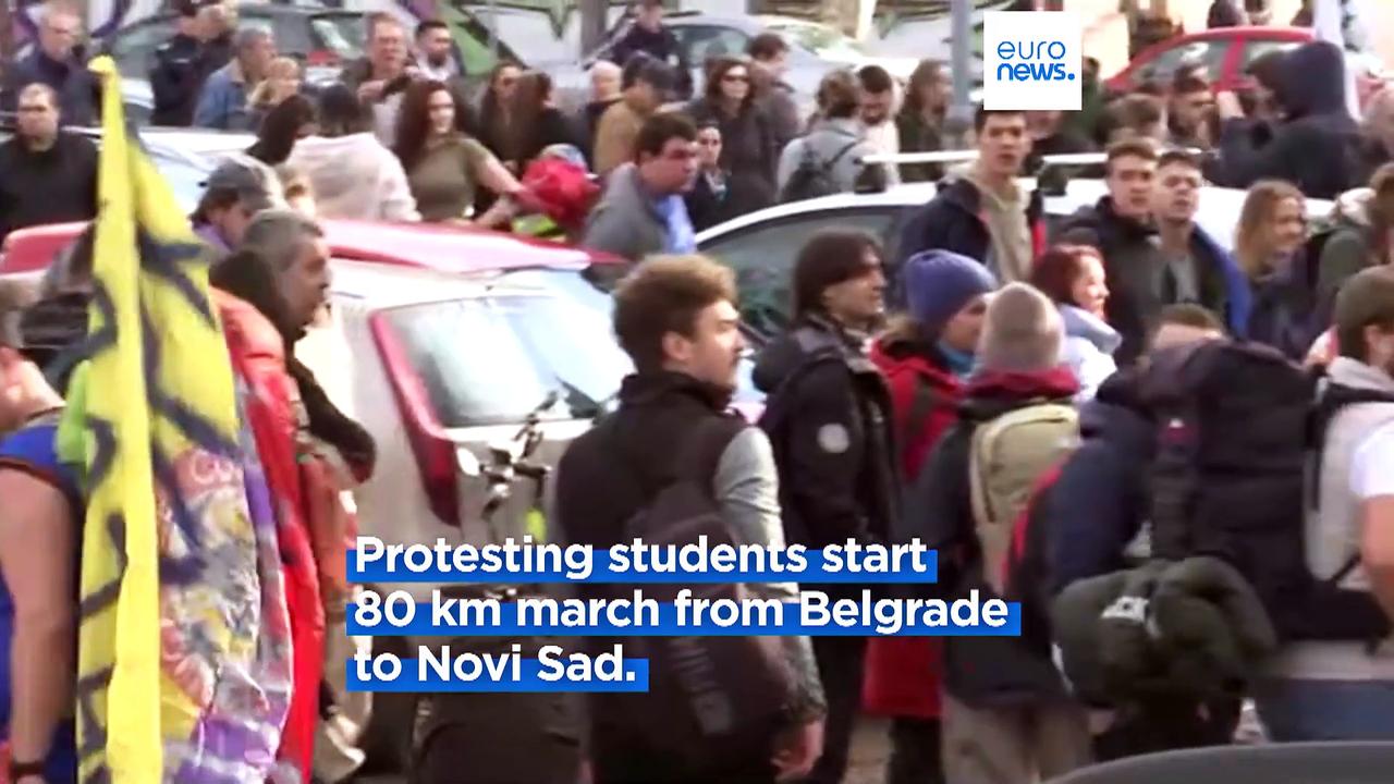 Serbian students continue protests with 80-kilometre march to Novi Sad