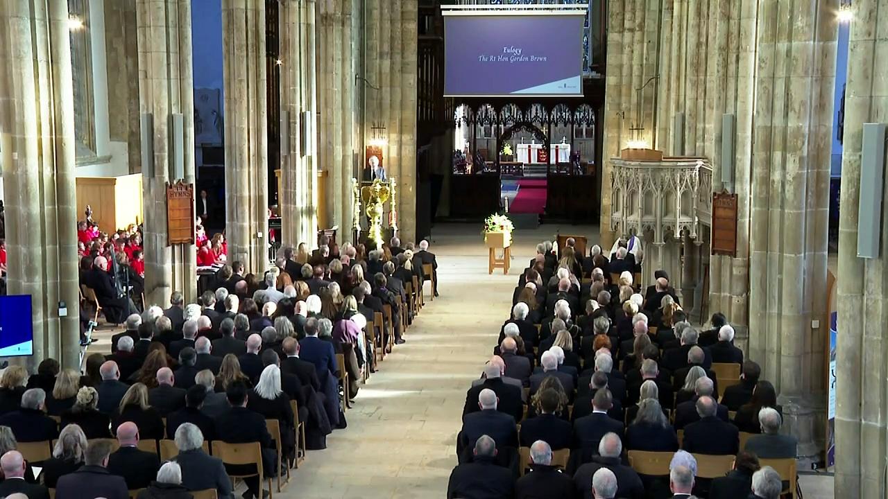 Brown and Blair pay touching tributes to Prescott at funeral