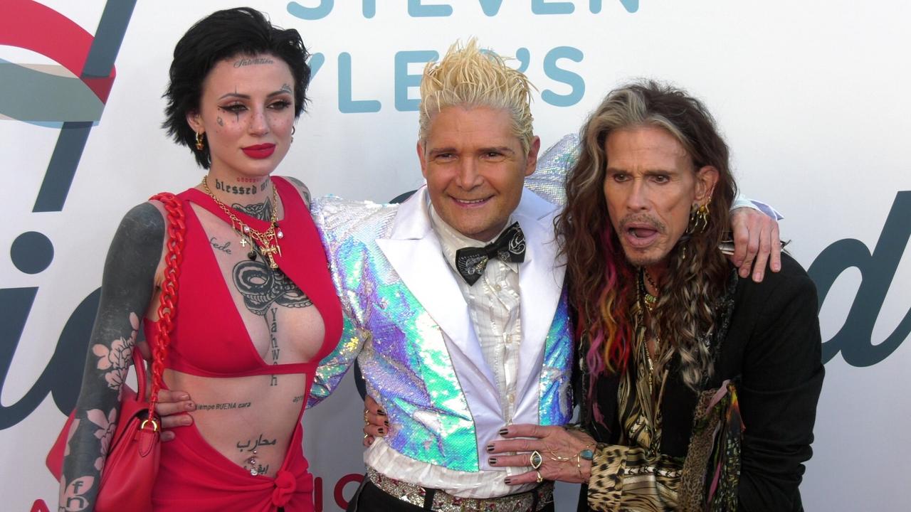 Corey Feldman and Steven Tyler on the red carpet at Steven Tyler’s 6th annual Grammy Awards viewing party