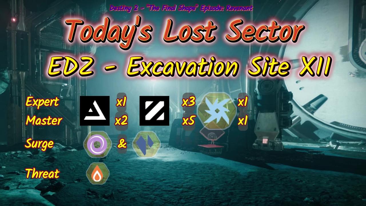 Destiny 2: 2-2-25 Excavation Site XII is the Lost Sector. Void/Stasis Surge.