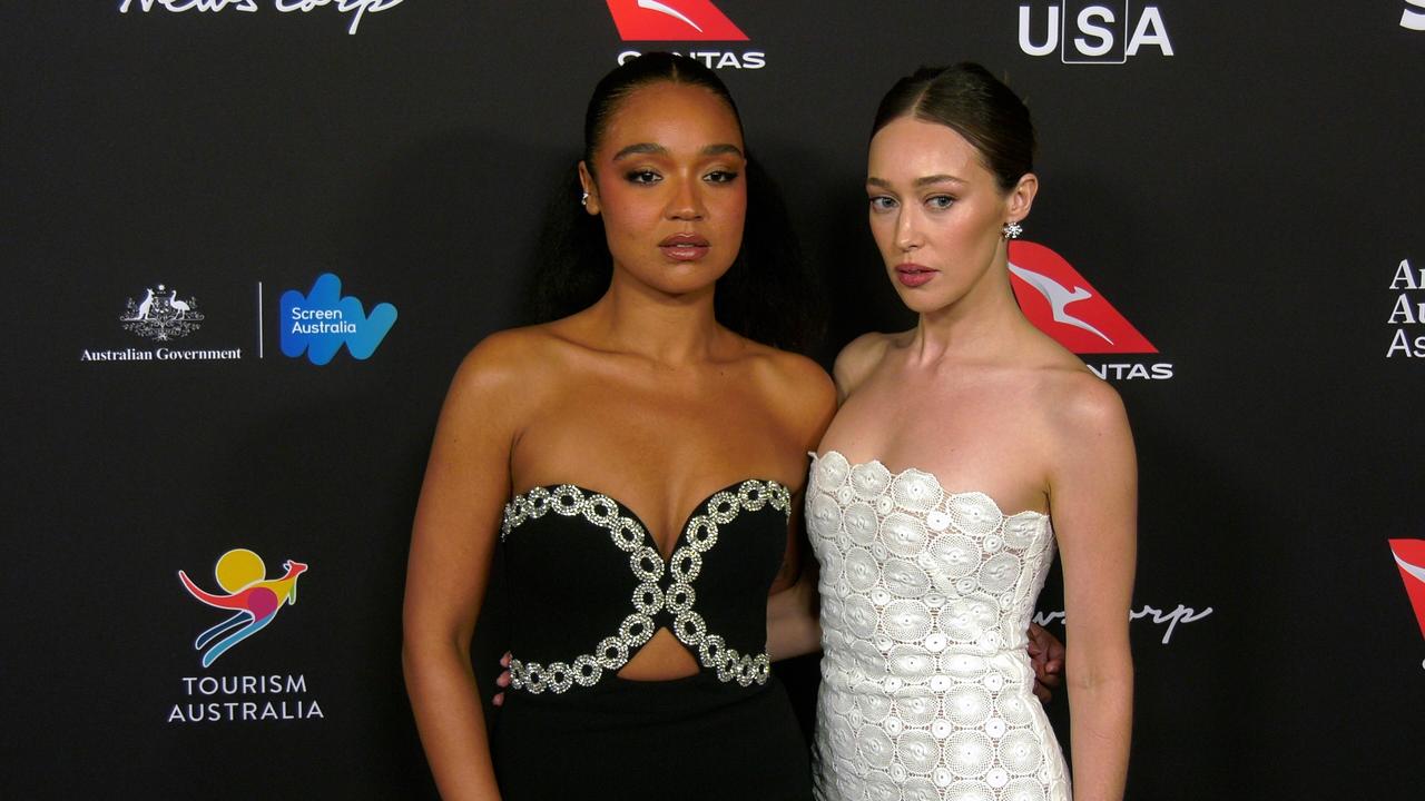 Aisha Dee and Alycia Debnam-Carey attend the 22nd annual G'Day USA Arts Gala blue carpet event