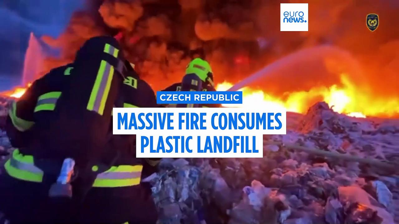 Firefighters battle massive fire at plastic landfill in central Czech Republic