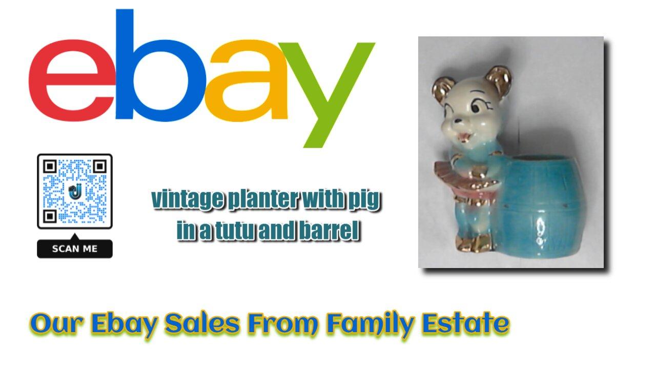 #Ebay #Auction vintage planter with pig in a tutu and barrel