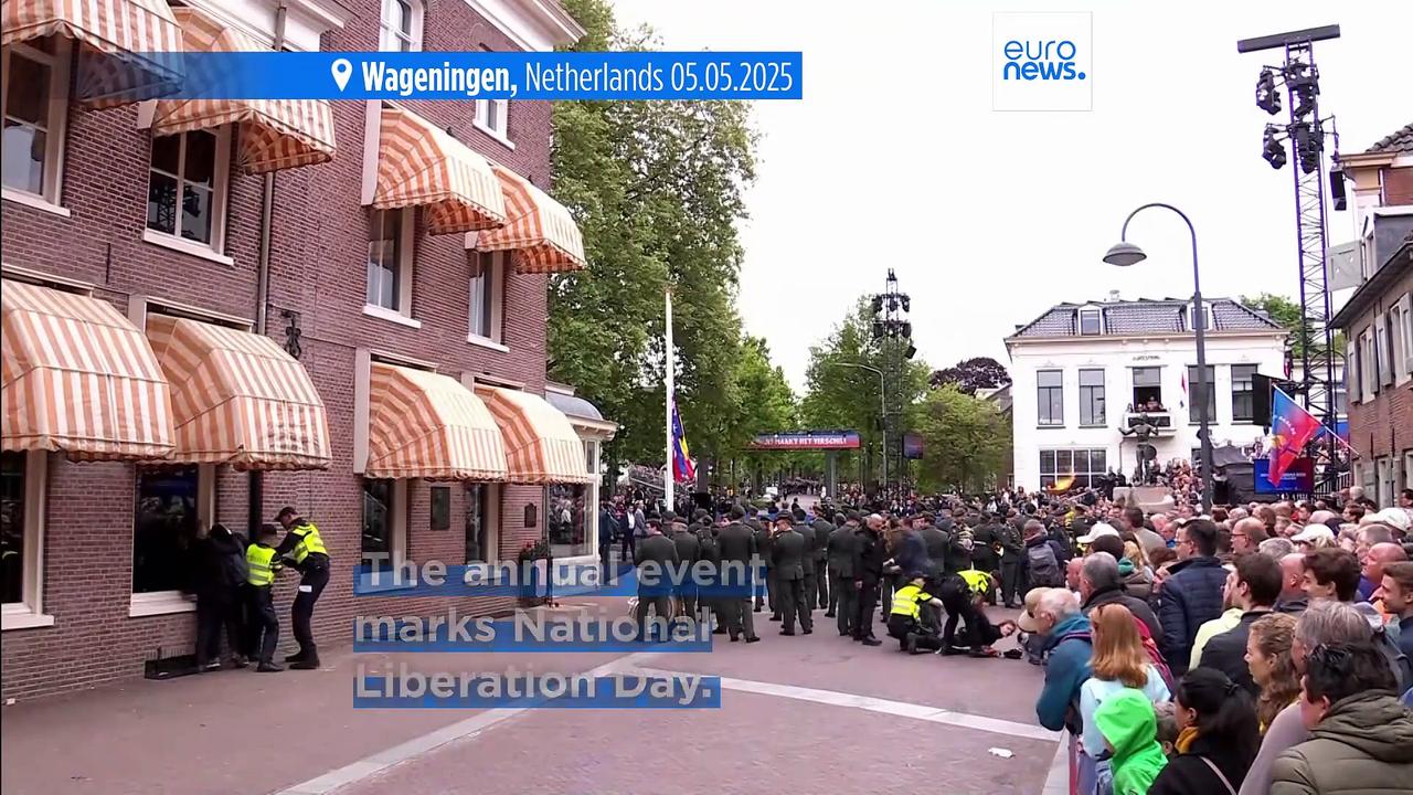 Pro-Palestine protesters disrupt Dutch defence minister’s Liberation Day speech