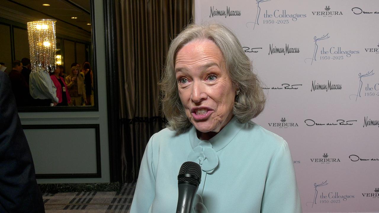 Kathy Bates on presenting an award to Hilary Swank at the 2025 Colleagues Spring Luncheon event