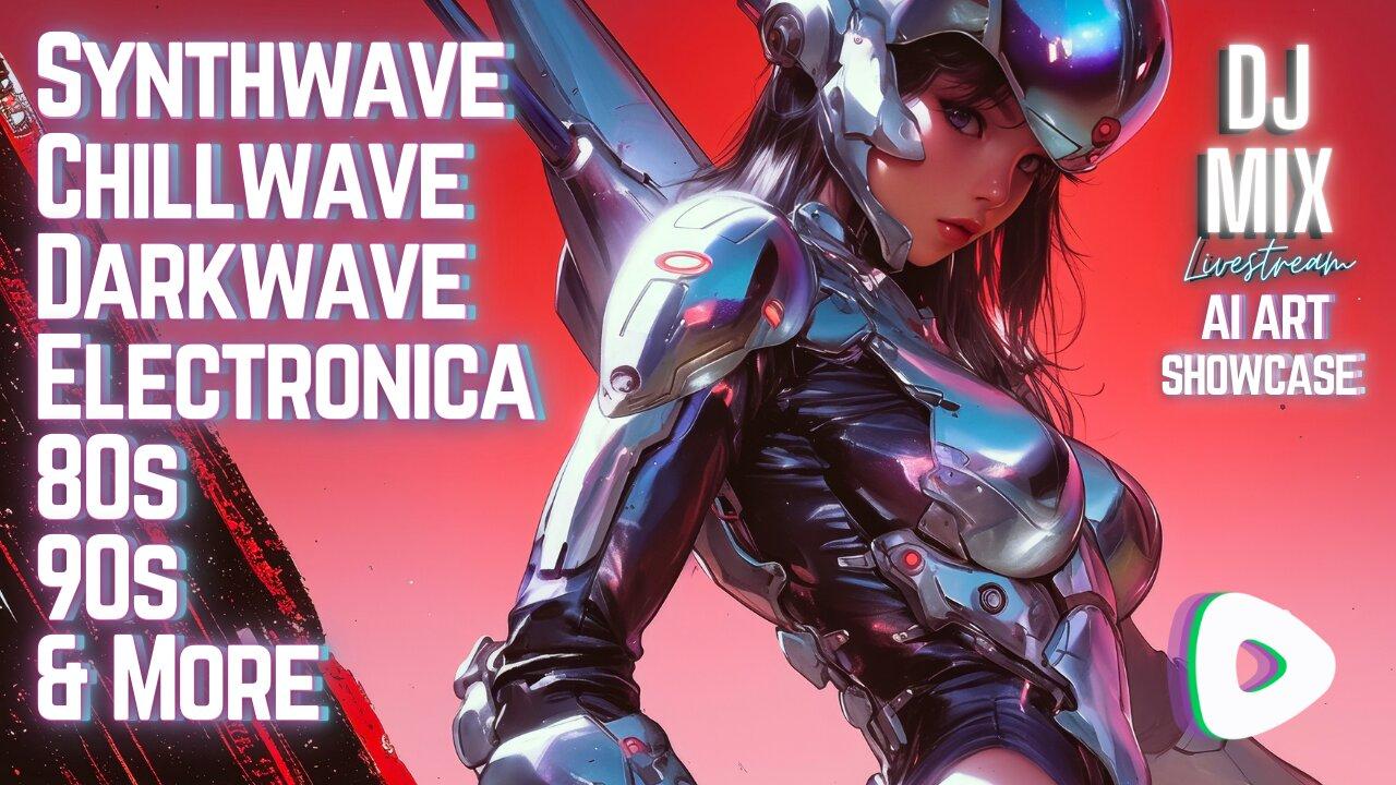 Friday Night Synthwave 80s 90s Electronica and more DJ MIX Livestream AI ART SHOWCASE Edition
