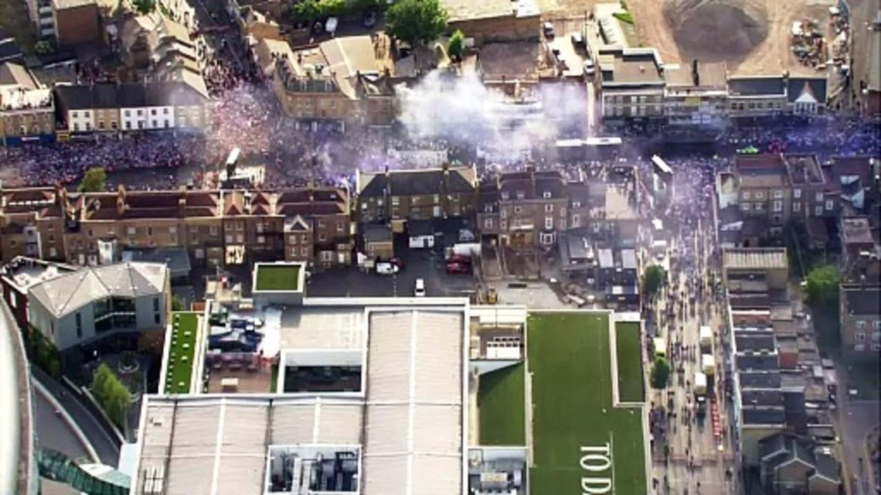 Victory Parade passes by Tottenham Hotspur stadium