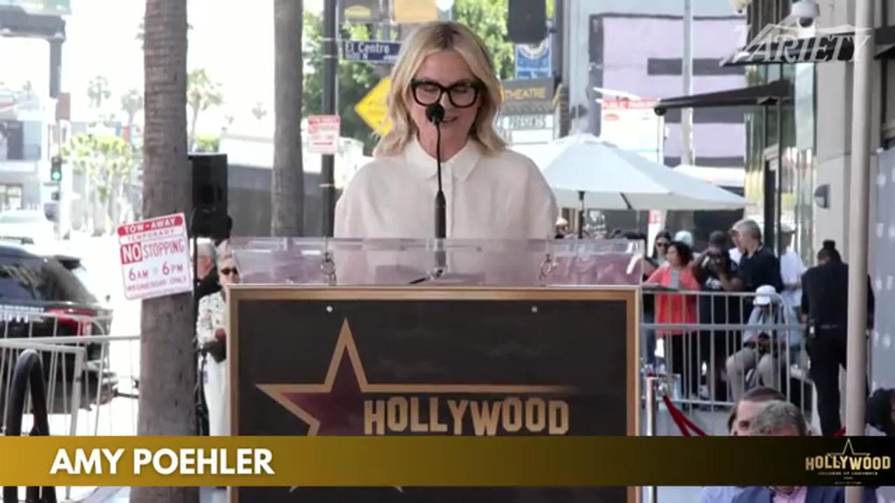Amy Poehler speaks at Michael Schur's Hollywood Walk of Fame ceremony