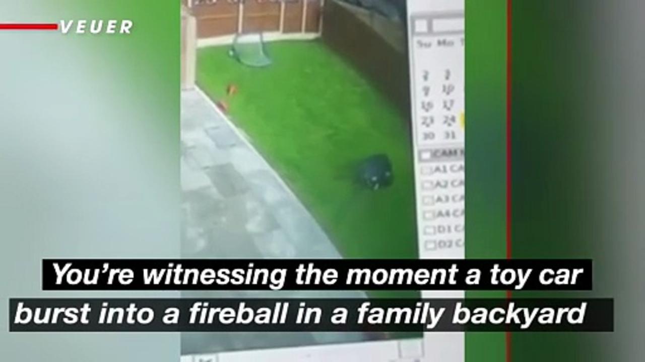 Check Out The Moment a Toy Car Bursts Into Flames in a Backyard