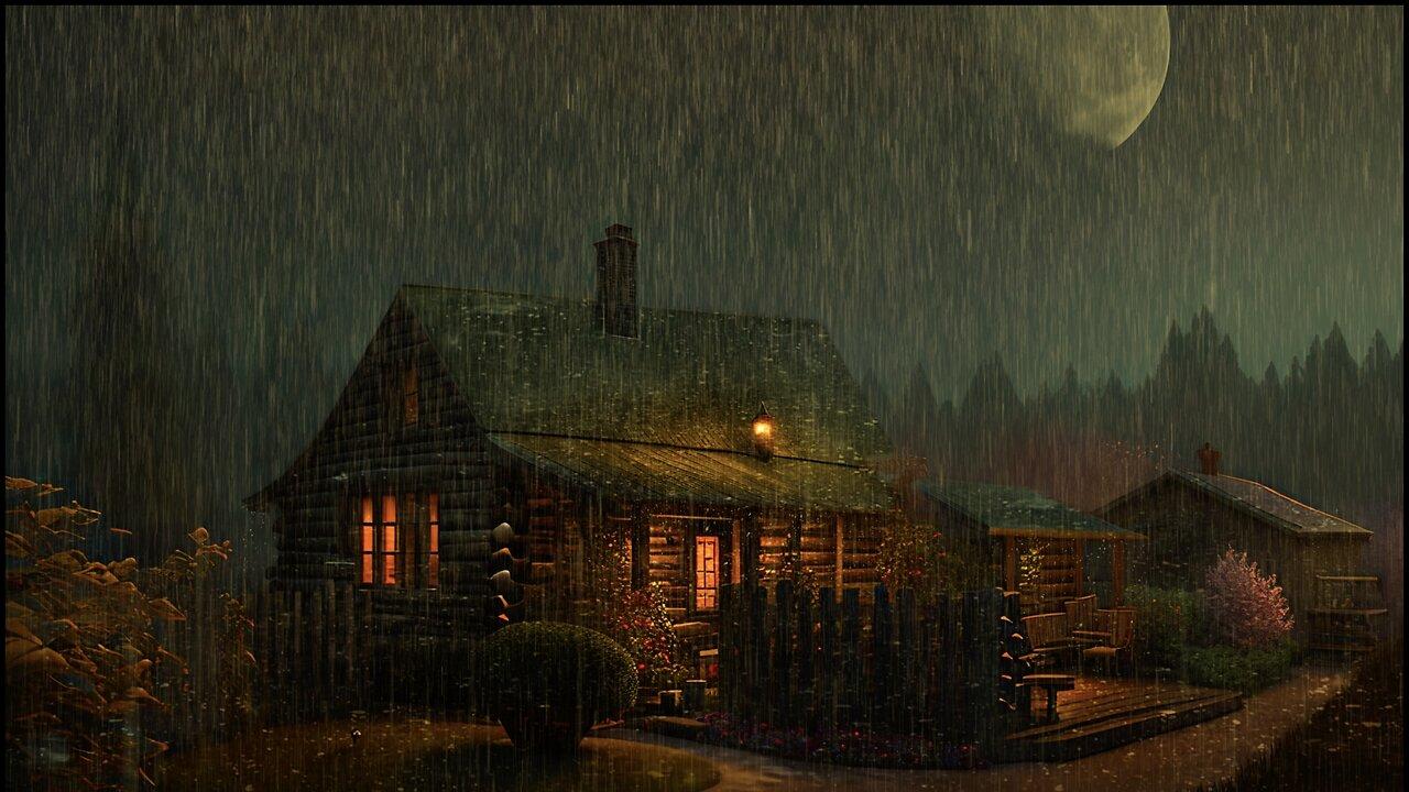 Say Good Bye to Insomnia. Sleep & Relax with Rain and Thunderstorm โ๏ธ Sounds in a Cozy Warm Cabin ๐