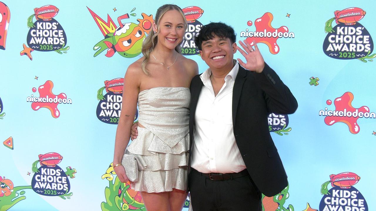 Kayla-Rose Gibson and Sean Sotaridona 2025 Kids' Choice Awards Orange Carpet