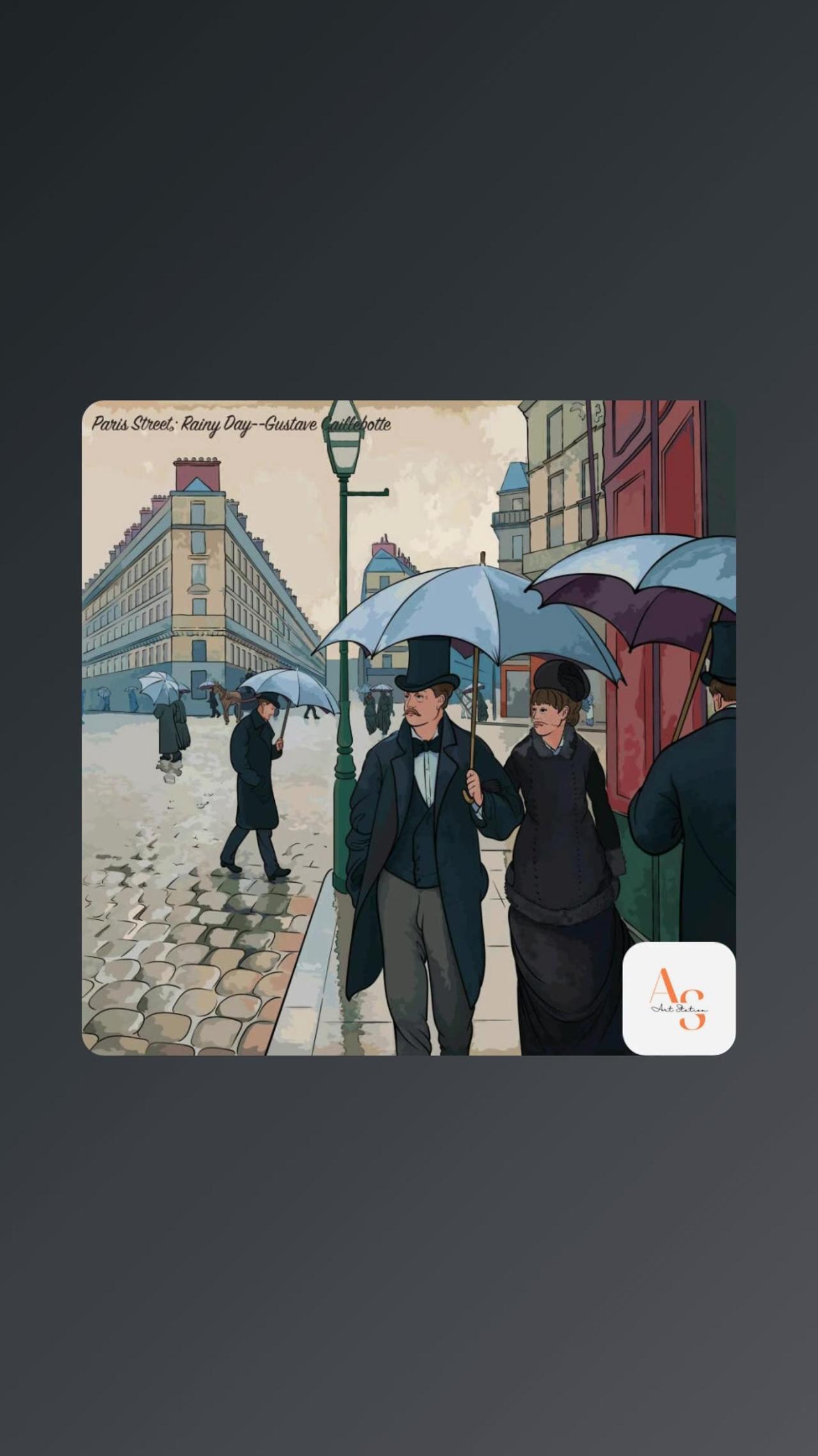 Historical Illustration of Parisian Scene on a Rainy Urban Day