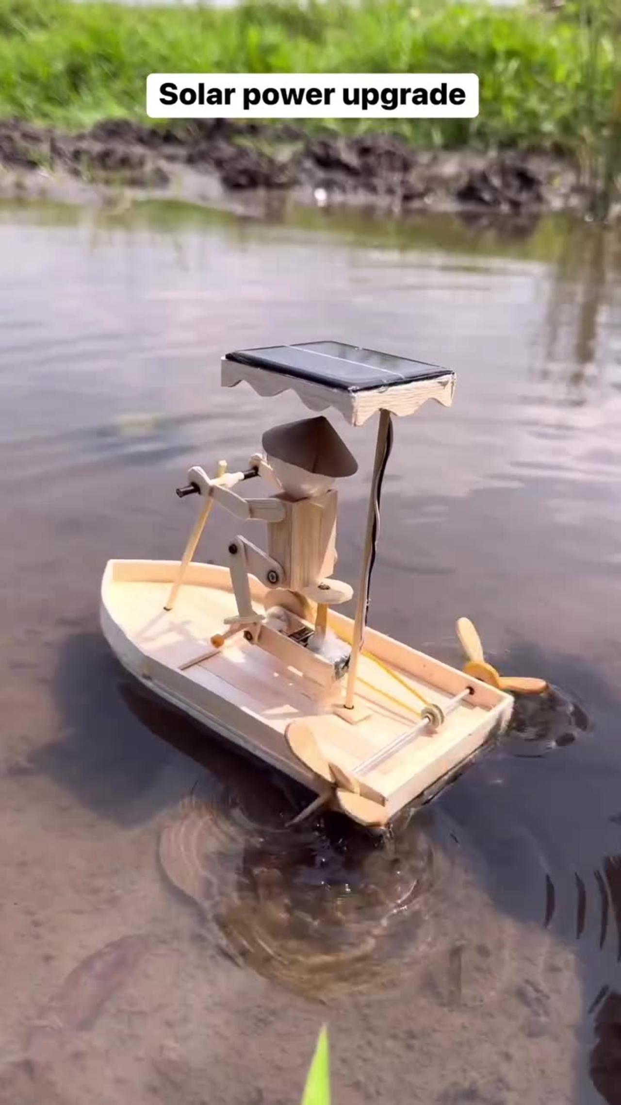 From Wood to Water: Crafting a Miniature Boat with a Pedal-Powered Man!