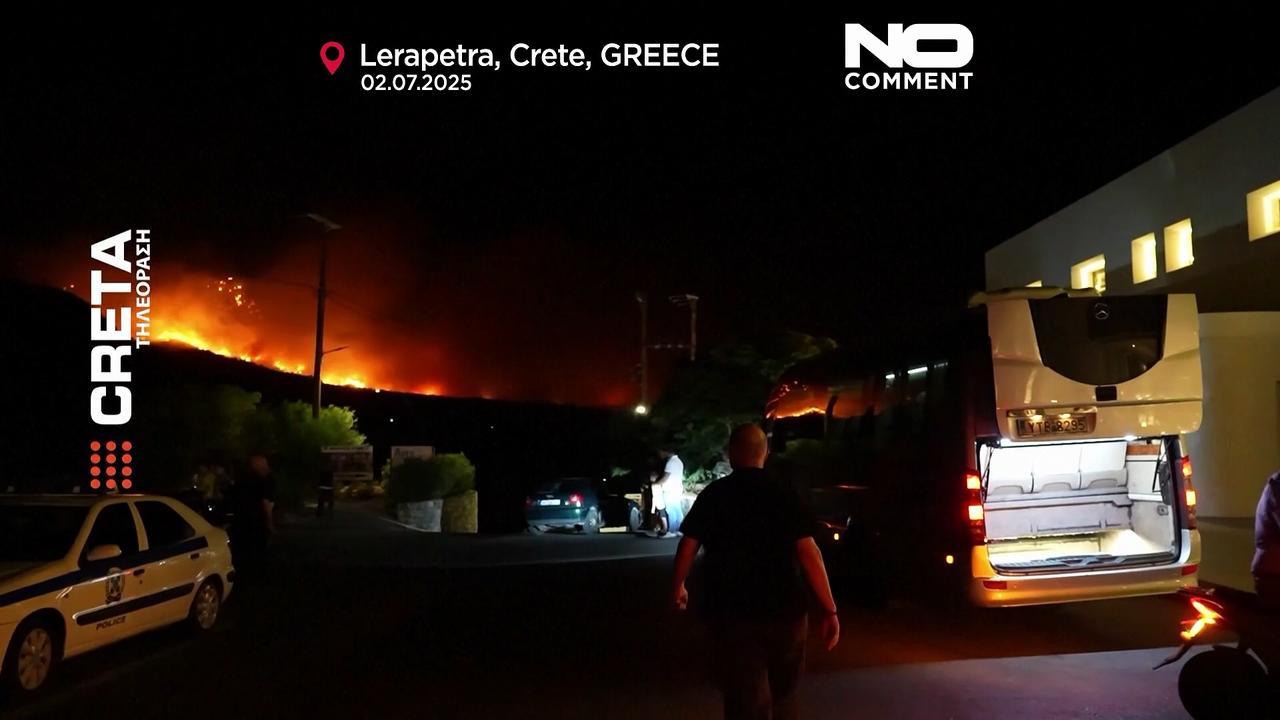 Watch: Firefighters battle major wildfire on Greek island of Crete