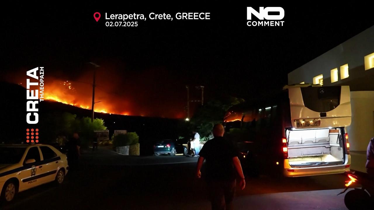 Watch: Firefighters battle major wildfire on Greek island of Crete