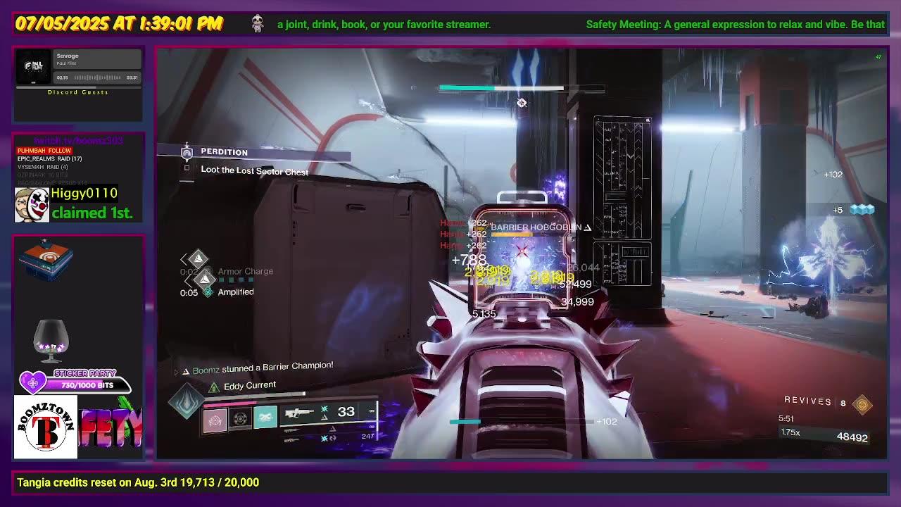Destiny 2: 7-5-25 Perdition is the Lost Sector. Arc Surge.