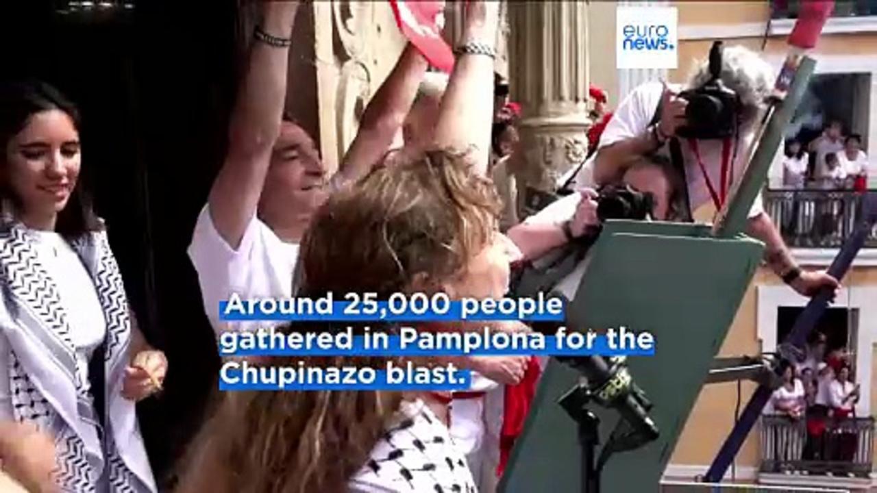 Spain's San Fermin bull-running festival begins with a firework blast looking to 'Free Palestine'