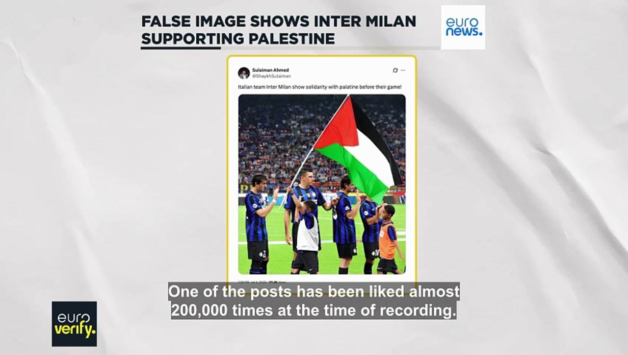 False image shows Inter Milan supporting Palestine with flag