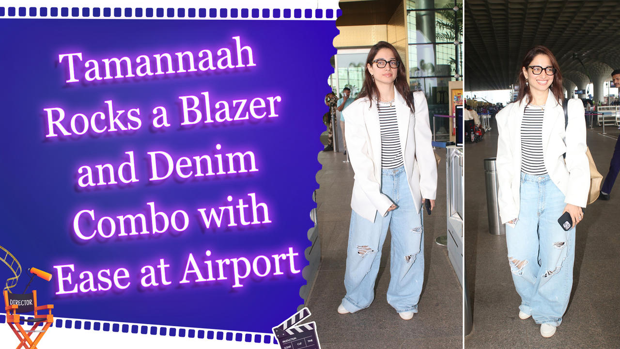 Tamannaah Bhatia Keeps It Cool in Stripes and Denim at Mumbai Airport