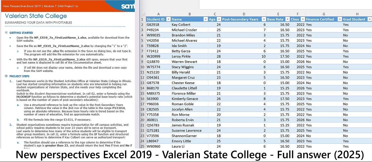 New Perspectives Excel 2019 | Module 7: SAM Project 1a | Valerian State College (2025)
