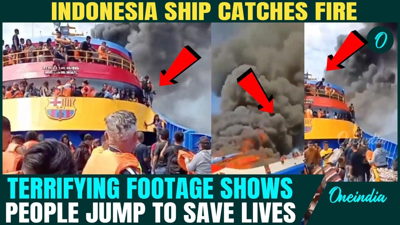 Indonesia Ship Fire Disaster: Passengers SCREAM & Jump Into Ocean as Ferry Catches FIRE Mid-Sail