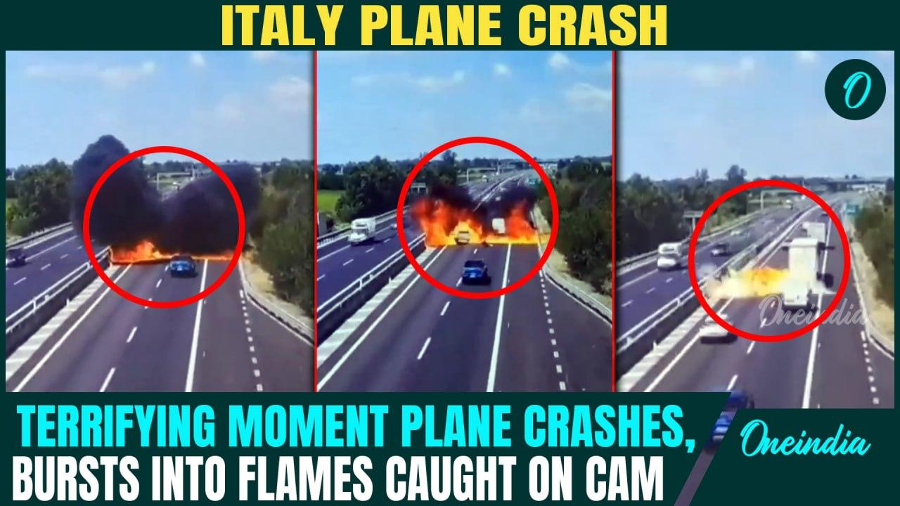 Italy Plane Crash BREAKING: Shocking Moment Small Aircraft Crashes PLUNGES Onto Busy Highway| 2 Dead
