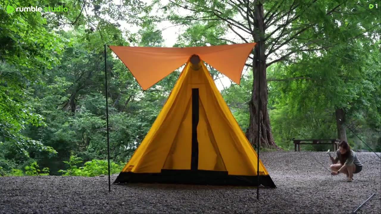 ASolo camping in heavy rain and thunder⚡ like a bomb. Rain falling 24 hours a day! / Rain sound ASMR