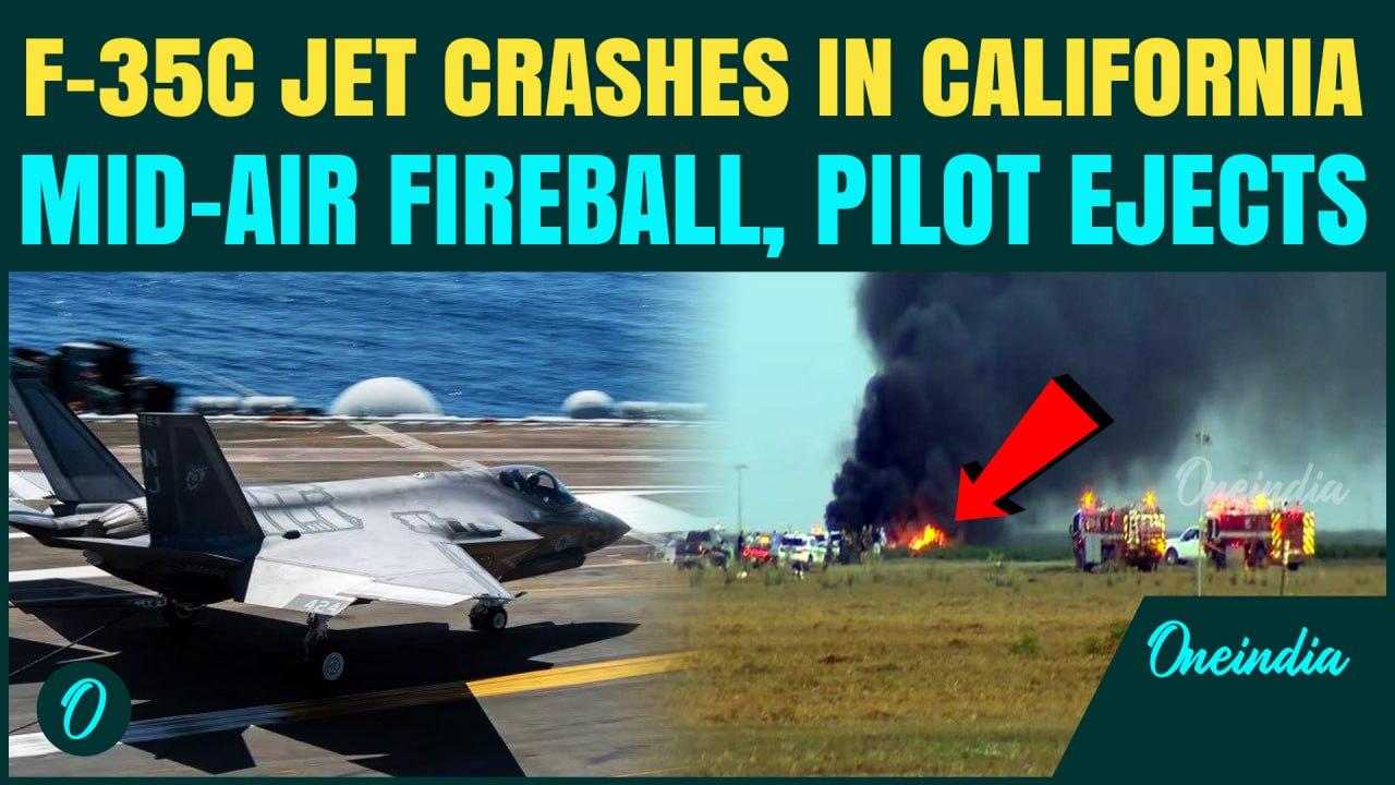 BREAKING: U.S Navy F-35C Stealth Jet Crashes In California | Pilot Ejects Moments Before Explosion