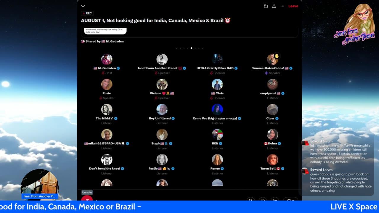 LIVE X Space: Hosted by M. Gadsden ~ Not looking good for India, Canada, Mexico and Brazil