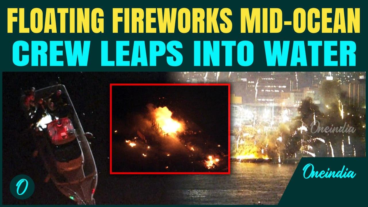 Japan Fireworks Horror Drone Footage: Barges Explode in Sea of Sparks Off Yokohama | Leap Into Water