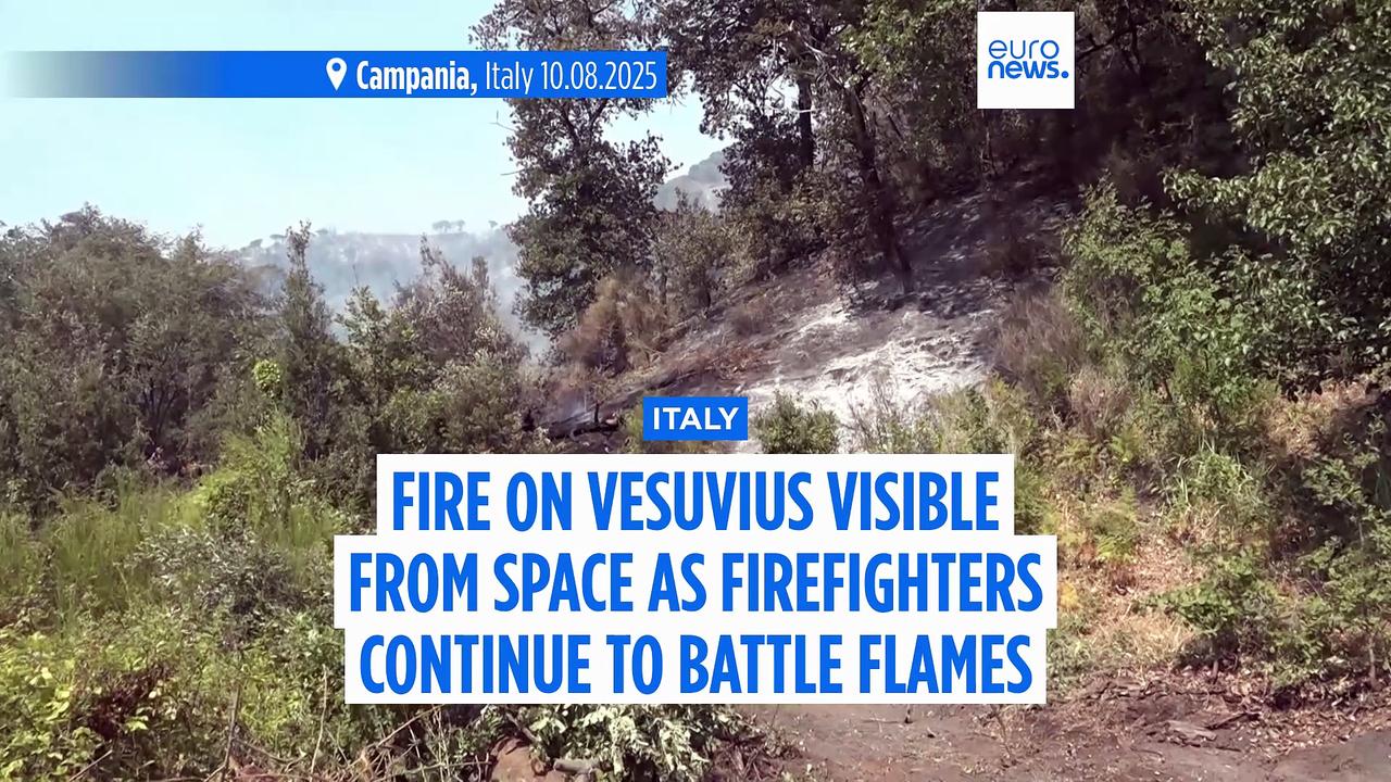 Visible from space: Vesuvius fire has three fronts still active, firefighters continue battle