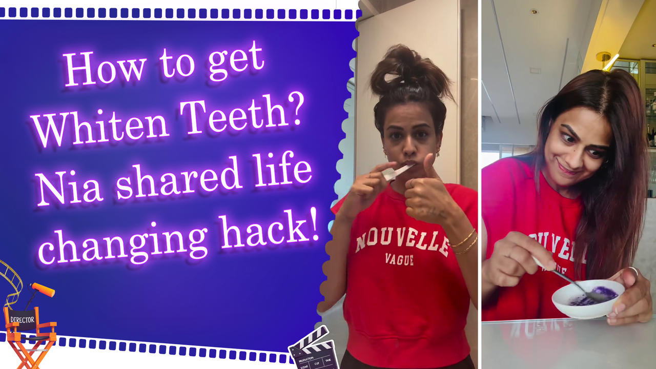 Nia Sharma teaches a quick hack for teeth whitening