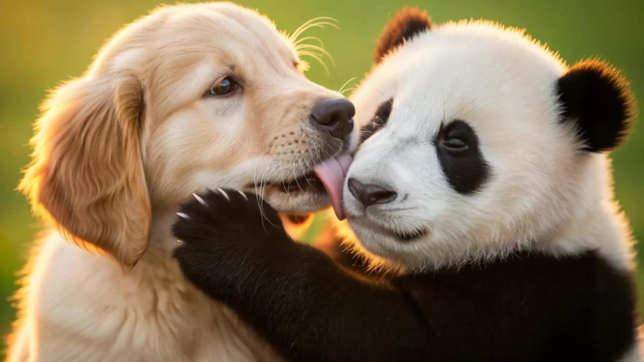 Baby Panda And Cute Puppy